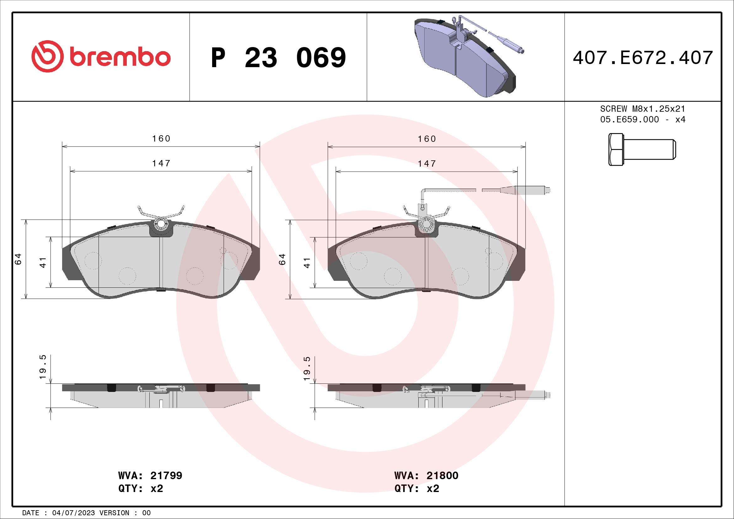 A.B.S. P 23 069 BREMBO Bremsbelagsatz, Scheibenbremse